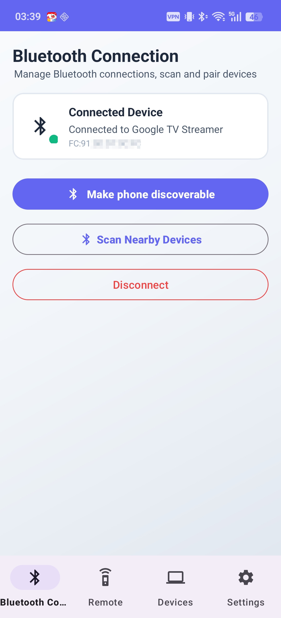 Bluetooth pairing screen
