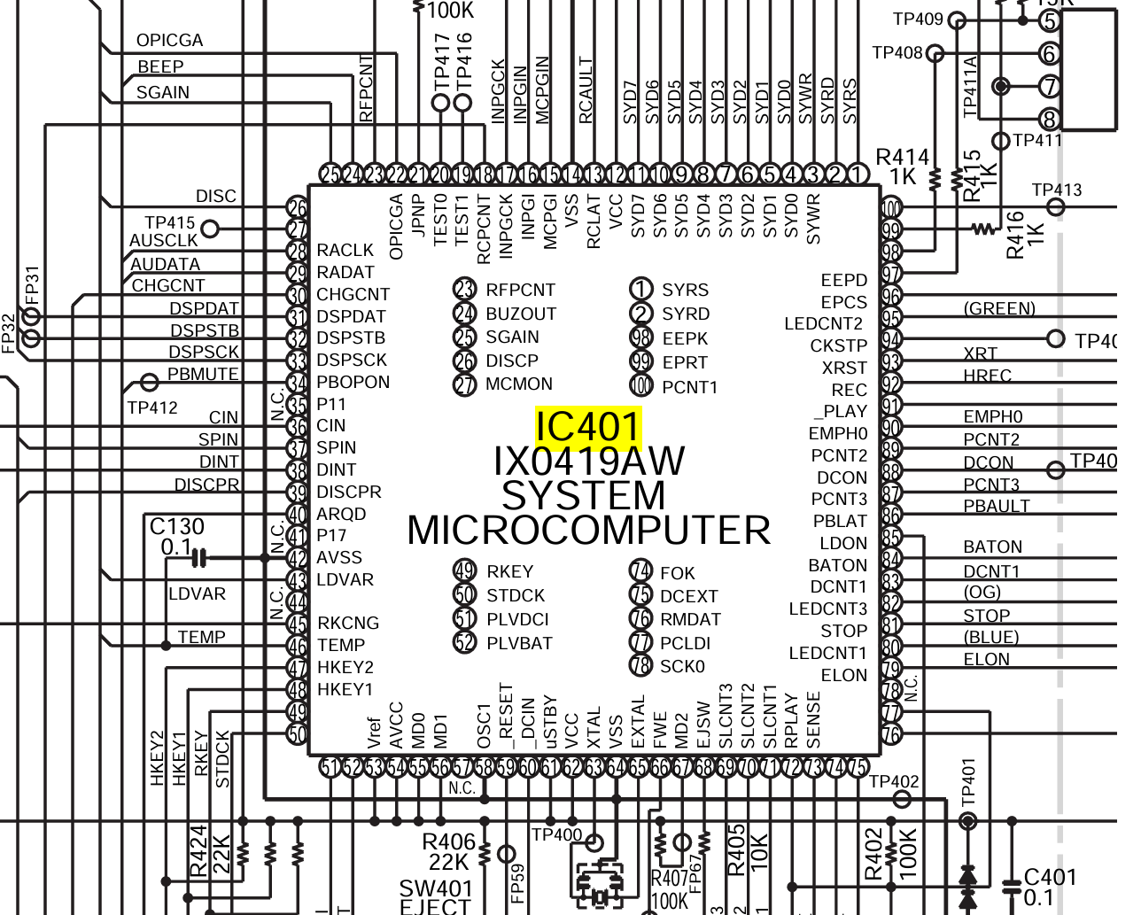 IC401 probe points on the MT77
